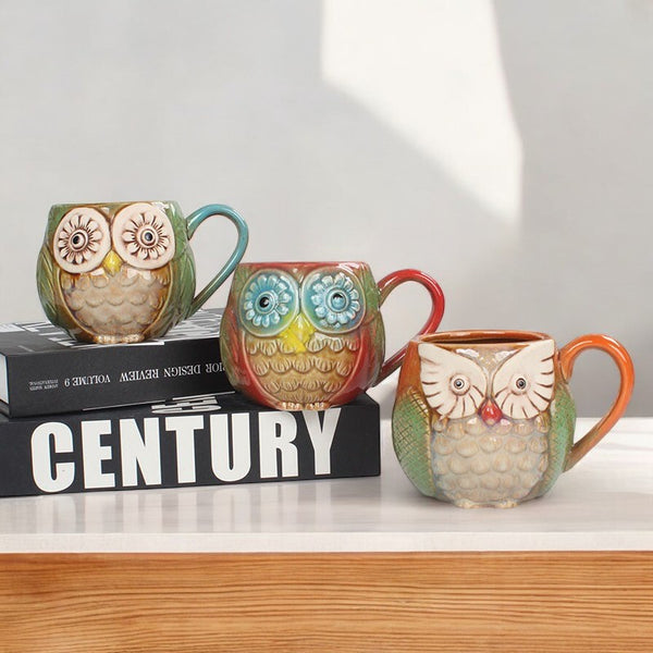 3D Owl Ceramic Mug, Unique Bird Lover